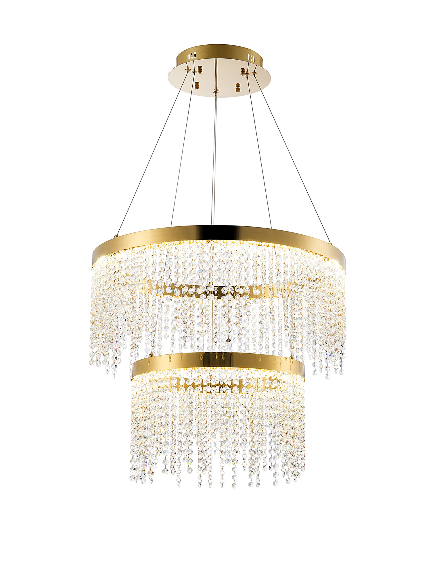 Bano French Gold Crystal Ceiling Lights Diyas Tiered Crystal Fittings